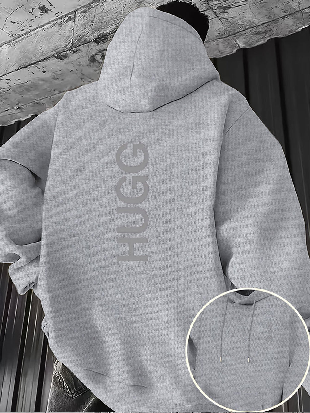 HUGG Embrace Minimalist Vertical Letter Artsy Men'S Hooded Sweatshirt Front And Back Double-Sided Print Pattern Casual Hoodie Daily Wear Comfortable Versatile Suitable for Outdoor Sports Fitness Casual Wear - Grey