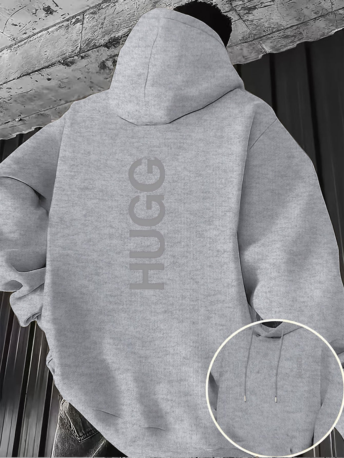 HUGG Embrace Minimalist Vertical Letter Artsy Men'S Hooded Sweatshirt Front And Back Double-Sided Print Pattern Casual Hoodie Daily Wear Comfortable Versatile Suitable for Outdoor Sports Fitness Casual Wear - Grey