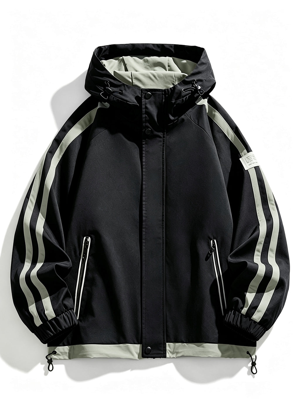 American Color-Block Striped Men'S Hooded Jacket Spring Autumn Drawstring Sports Jacket Ins Trendy Casual Windbreaker - Black