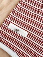 Summer Limited Edition Vintage Red and White Striped Contrast Color Heart Metal Buckle Decorated Strappy Jumpsuit - Mixed colors