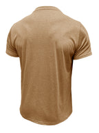 Men'S Solid Color Short Sleeve Henley Neck T-Shirt, Fashionable Summer Men'S Wear Casual Round Neck Top - Khaki