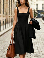 Fashionable Women's Sleeveless Puff-Style Solid Color Dress (Accessories Not Included) - New Spring/Summer Women's Clothing, Most Popular Korean Women's Apparel, Casual and Elegant Women's Dresses, Hot-Look Outfits, Women's Dresses, Women's Summer - Black