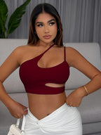 New Fashion Versatile Camisole Women'S Sexy Off-Shoulder Base Layer Street Casual Crop Spaghetti Strap Ladies Cami Top - Burgundy