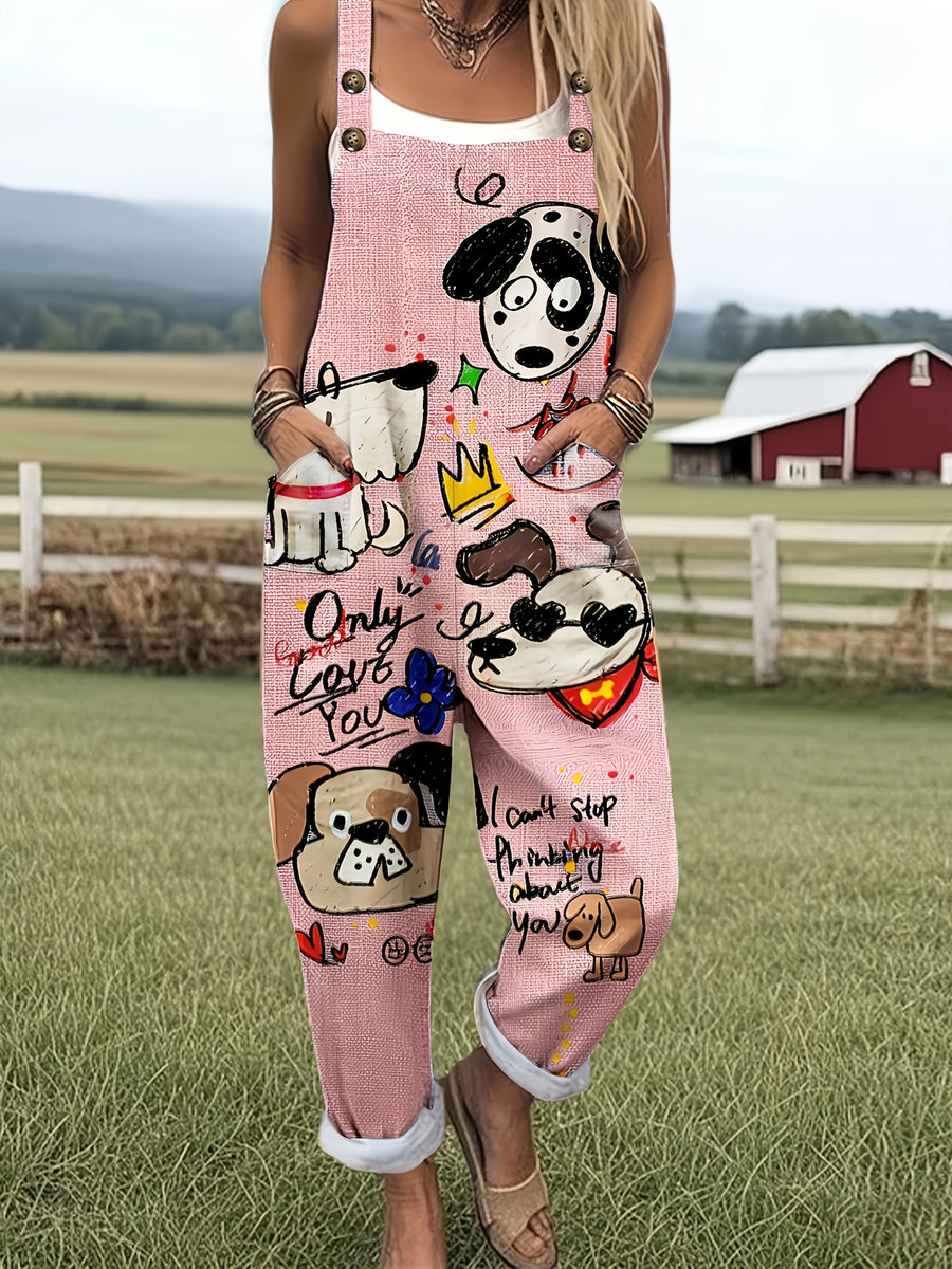 [Printed Pants - Not Denim Fabric][Imitation Denim] New European And American Women'S Fashion Featuring Stylish Faux Denim Animal Print Casual Overalls, Versatile And Comfortable Breathable Fabric for Fall Pants - pink