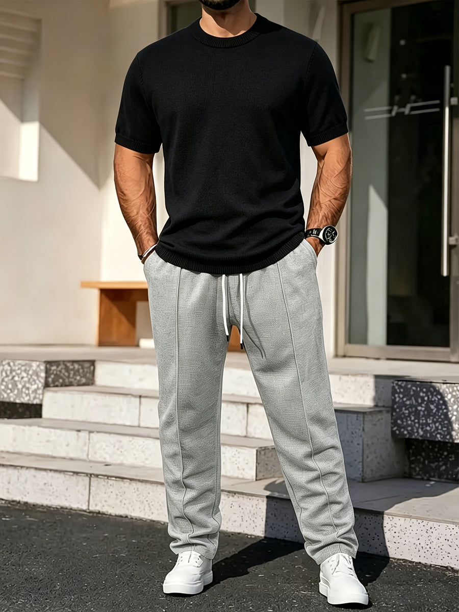 Men's Breathable Short Sleeve T-Shirt - Solid Color Round Neck Base Layer, Casual & Business Versatile Opaque Shirt, Machine Washable Suitable for Office Wear, Layering, Everyday Use - Black