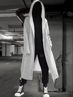 Women's Autumn & Winter Casual Fashion Trendy Long Hoodie Coat: Draping Loose Drawstring Style, Soft Comfy Casual Minimalist Versatile for Daily Use - Grey