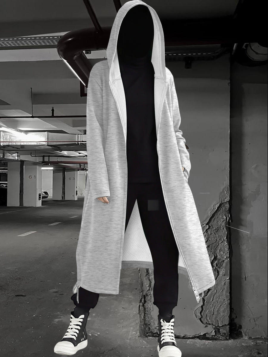 Women's Autumn & Winter Casual Fashion Trendy Long Hoodie Coat: Draping Loose Drawstring Style, Soft Comfy Casual Minimalist Versatile for Daily Use - Grey