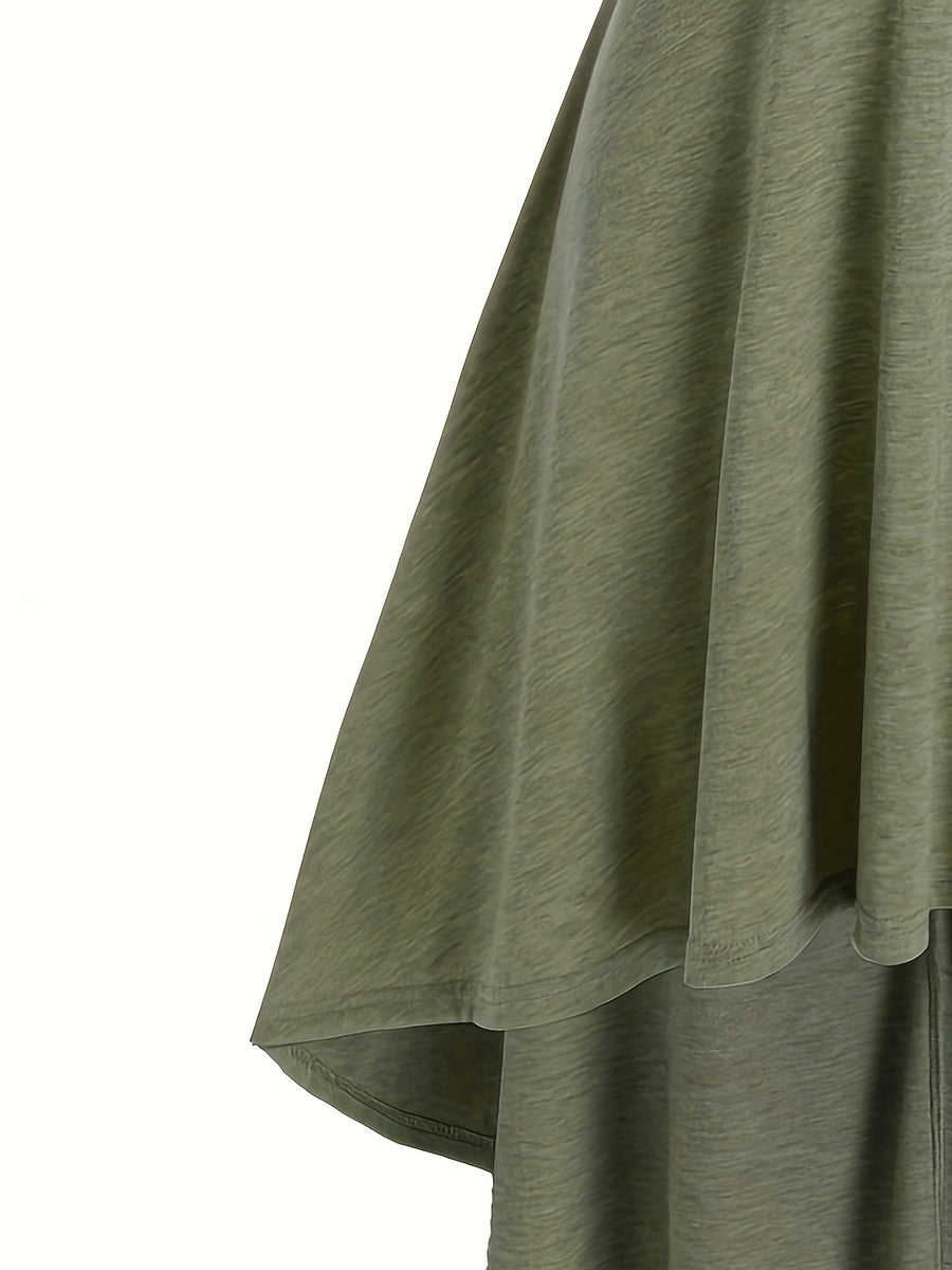 Casual Solid Color, Front Cross Straps with Eye Hook Design, Retro Bust Contour, Short Front Long Back Comfortable Casual, Home, Vacation Dress, Targeted Development - Olive