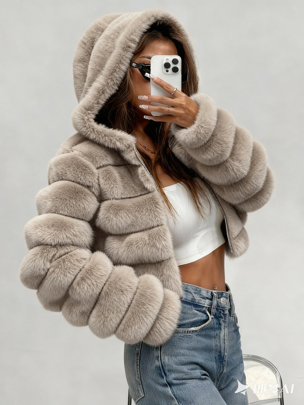 New Autumn/Winter 3D Effect Women's Hooded Plush Jacket, a Stylish and Warm Autumn/Winter Outfit - Khaki