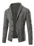 Men'S New Autumn Winter Solid Color Single-Breasted Twisted Flower V-Neck Cardigan, Fashionable, Casual, Versatile, Skin-Friendly, Comfortable, Smooth, Trendy, Slim Fit, Long Sleeved, Warm, Durable, Sporty And Energetic Knitted Jacket - Dark Gray