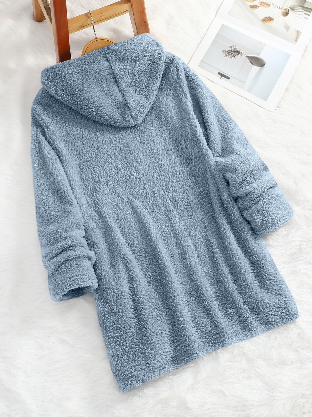 Women's "Yes I'm Cold" Printed Teddy Bear Hooded Sweatshirt - 100% Polyester Relaxed Fit Long Sleeve Pullover with Double Pockets, Cozy Fleece-Lined Casual Winter Top for Fall & Winter - Sky Blue