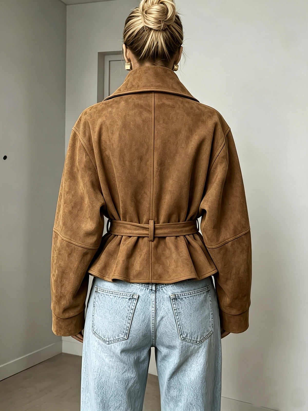 New Cross-Border Women'S Fashionable Elegant Women'S Early Autumn Tie-Up Solid Color Long Sleeve Coat - Dark Brown