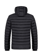 Men's Winter Padded Coat, Hooded Padded Top, Warm Quilted Jacket with Colorful Zipper Pockets - Black