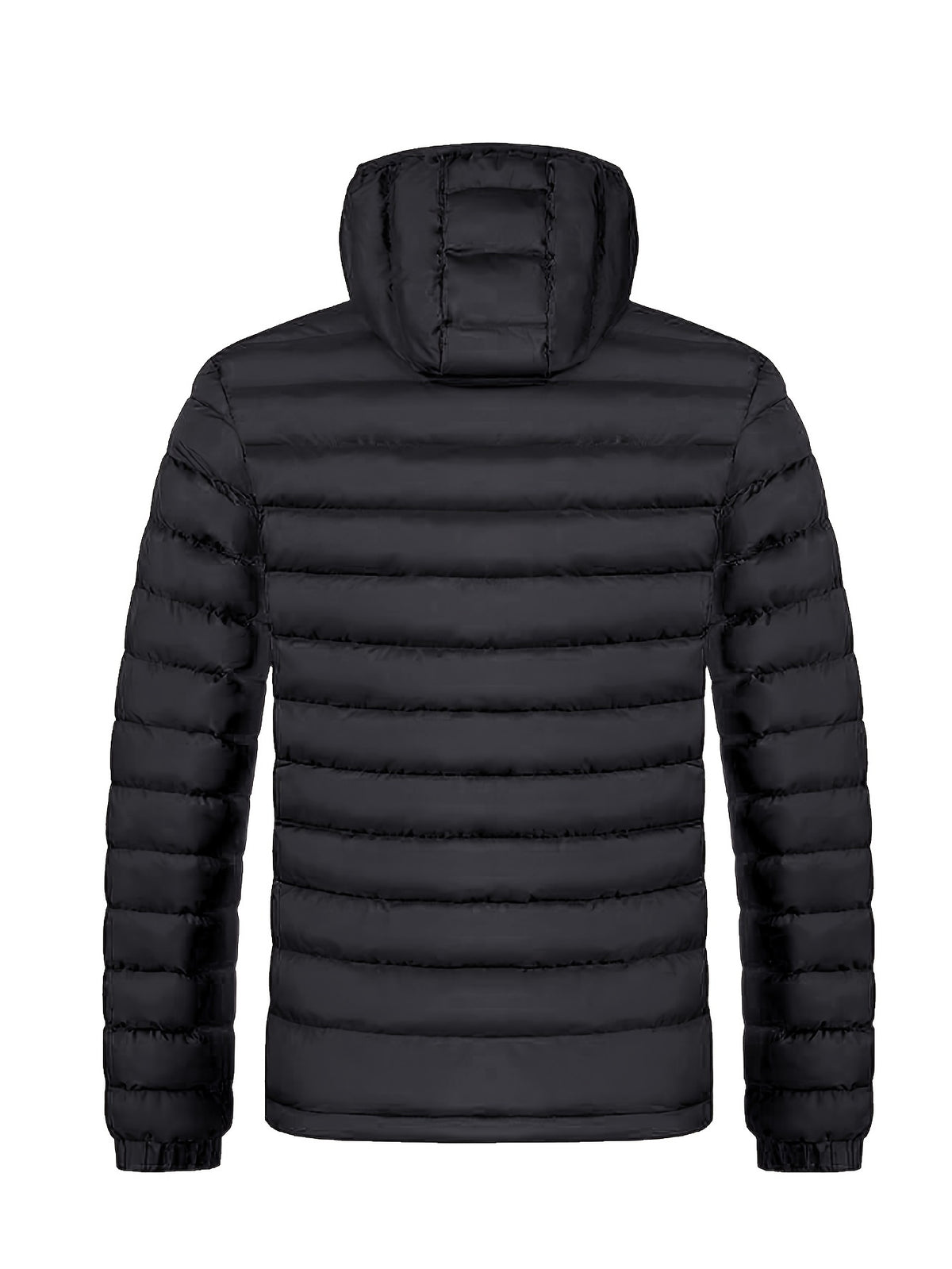 Men's Winter Padded Coat, Hooded Padded Top, Warm Quilted Jacket with Colorful Zipper Pockets - Black