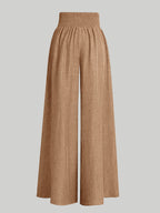 Women'S Casual Wide Leg Pants, Elastic Waist, Solid Color, Polyester 100%, Loose Fit, Long Length, Woven Fabric, 200g/m², for Spring/Fall, Weekend Casual Wear - Khaki