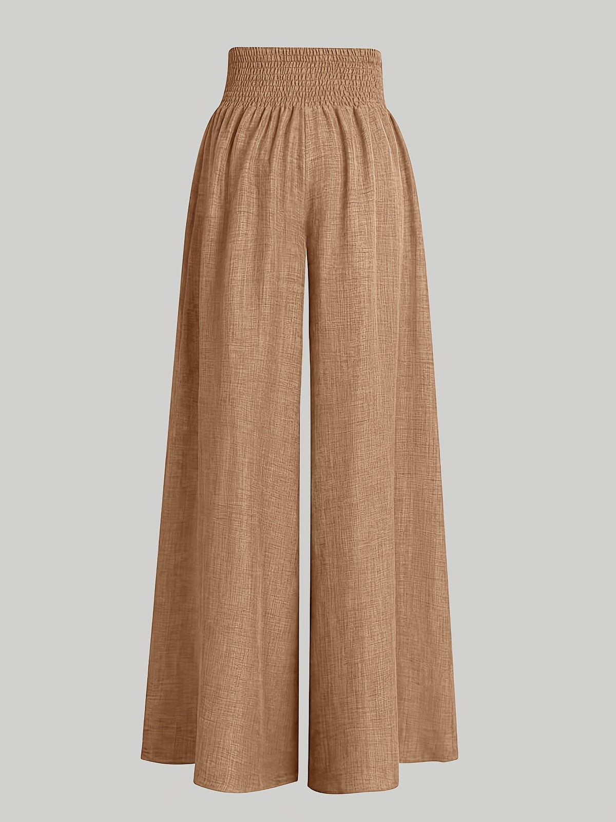 Women'S Casual Wide Leg Pants, Elastic Waist, Solid Color, Polyester 100%, Loose Fit, Long Length, Woven Fabric, 200g/m², for Spring/Fall, Weekend Casual Wear - Khaki