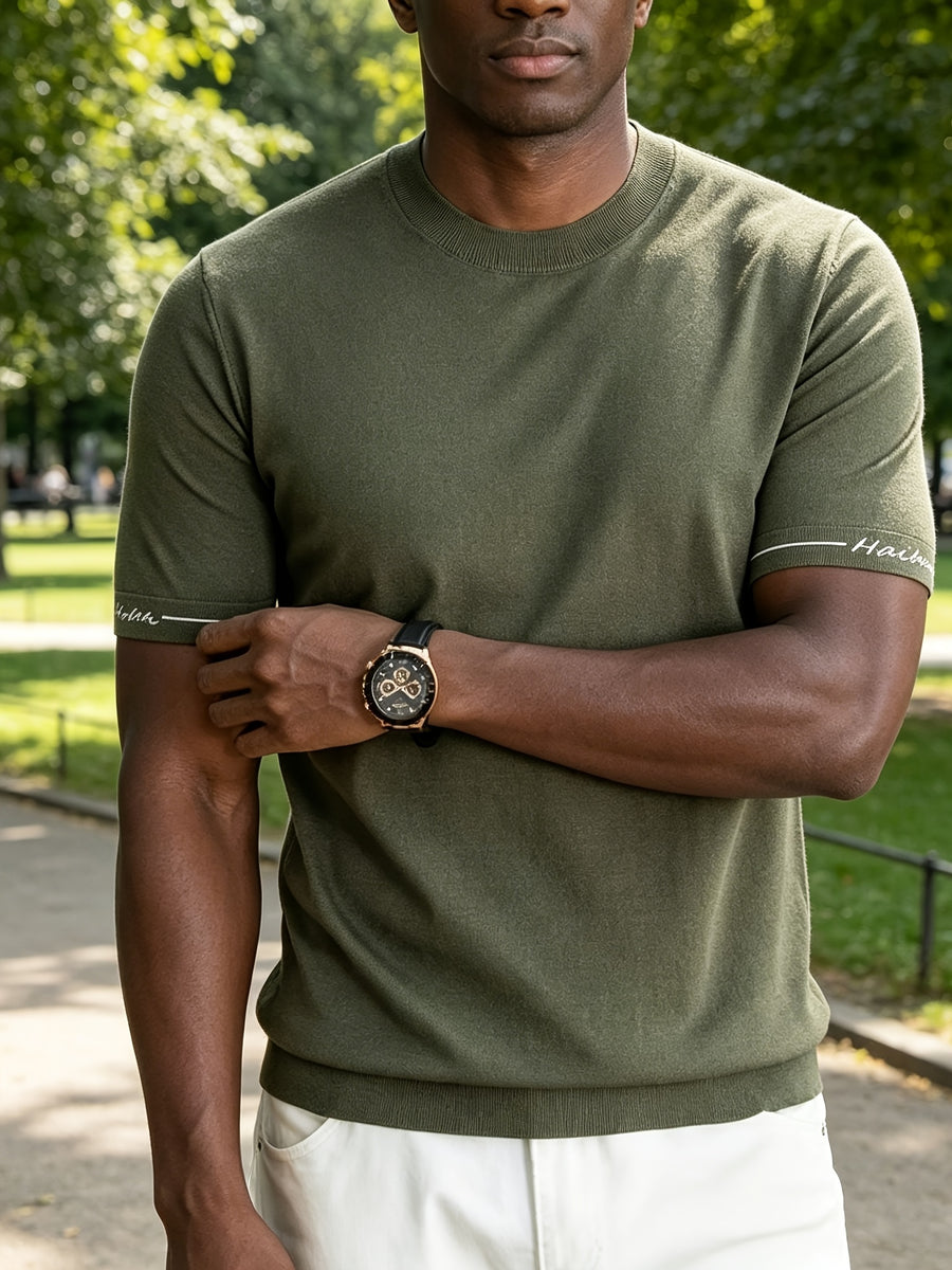 Men'S Easy Business Casual Round Neck Knit Short Sleeve T-Shirt, Skin-Friendly Fresh Regular Fit Durable, Summer Commute Office Client Meeting Family Gathering Short Distance Travel Shopping Date Daily Top - Autumn Bamboo Green