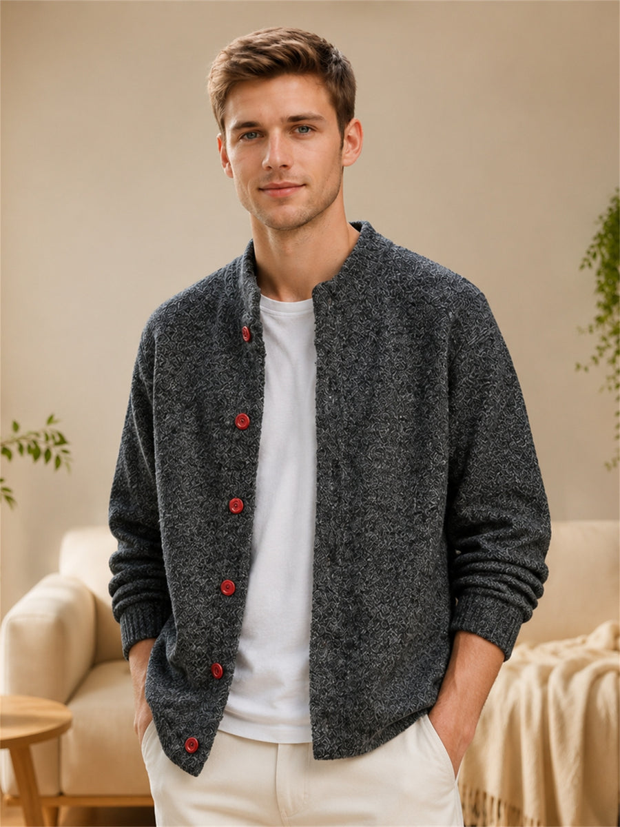 Autumn Winter 3D Solid Round Neck Sweater, Basic Cardigan for Men, Fashionable Long Sleeve Sweater, Love Y - Deep Gray
