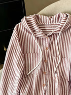 Relaxed Fit Striped Hooded Cardigan - Red