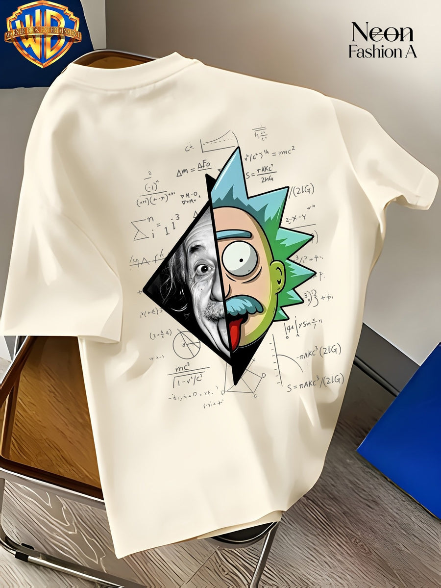 Warner Licensed Unisex Short Sleeve T-Shirt Casual Commute Shopping Classic Science And Anime Creative Patchwork Artistic Print Round Neck Pullover Summer Comfortable Breathable Trendy Top - Apricot