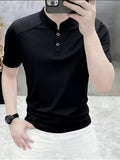 Men'S Breathable Short Sleeve Polo Shirt, Men'S Top Short Sleeve T-Shirt, Men'S Trendy New Style, Solid Color - Warehouse-7063 Black