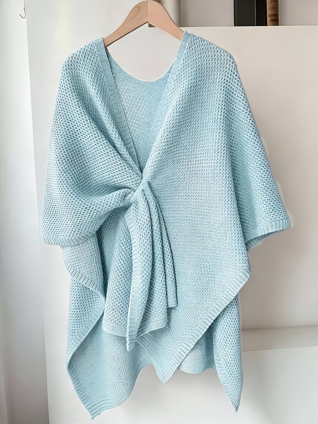 Autumn Winter New Loose Cape Cross-Body Tie Shawl Cardigan Women'S Outdoor Outerwear ASD1 - Sky Blue