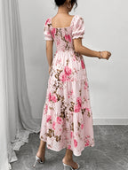 Fashionable Temperament Elegant Mid-Length Floral Print Wrap Dress Women'S 906 - Multicolor