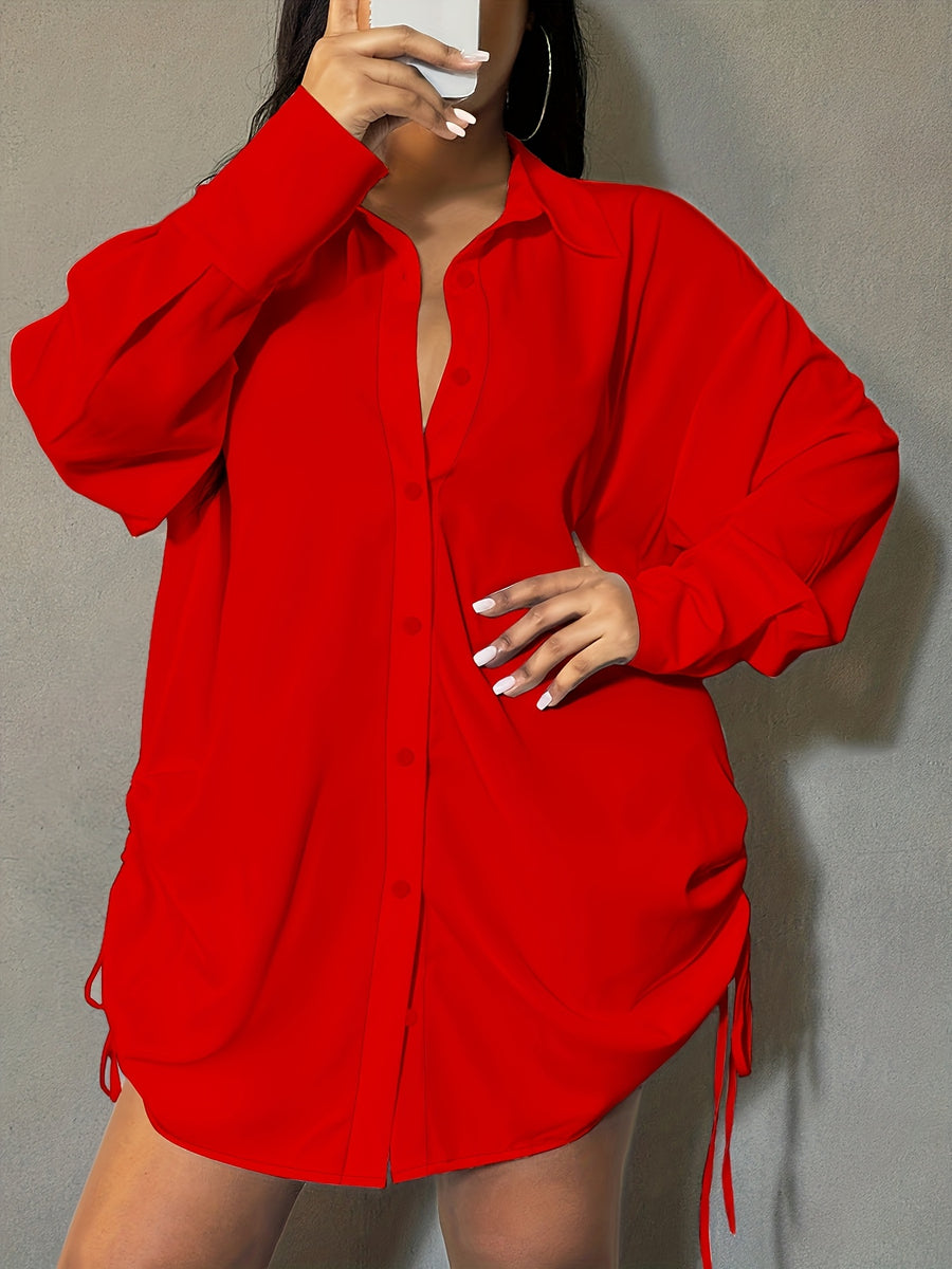 Women'S Shirt, Fashion Tying Detail Long Sleeve Casual Blouse, Elegant And Comfortable, Suitable for Spring Autumn All Seasons Daily Wear And Office - Red