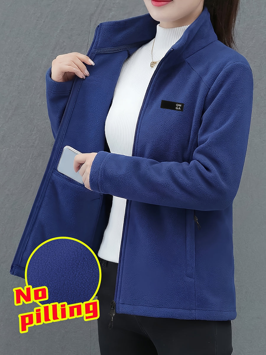 Autumn/Winter Women's Stand Collar Zipper Cardigan, Warm Jacket, Versatile Commuter Outdoor Top - Royal Blue