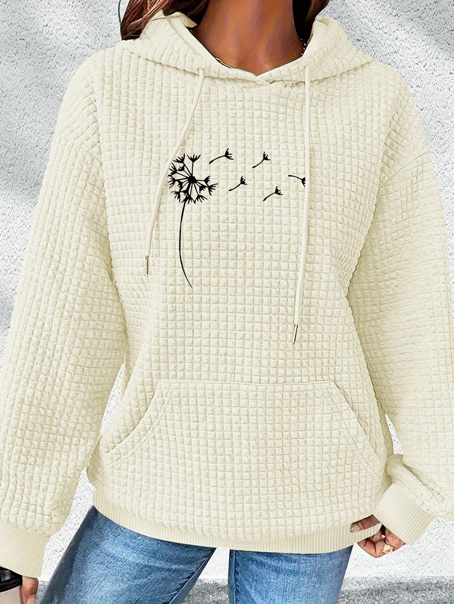 Valentine's Day 2026 New Summer Promotion Fashionable, Commuting, Daily Outfit, Casual Yet Appropriate, Elegant, People, Waffle Women's Drawstring Hooded Sweatshirt Casual Loose Printed Sweatshirt - Apricot