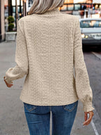 Ruffled Collar Lantern Sleeve T-Shirt, Women'S Spring And Autumn Casual Versatile High Collar Gathered Sleeves Gathered Long-Sleeved Shirt, Women'S Clothing - Apricot