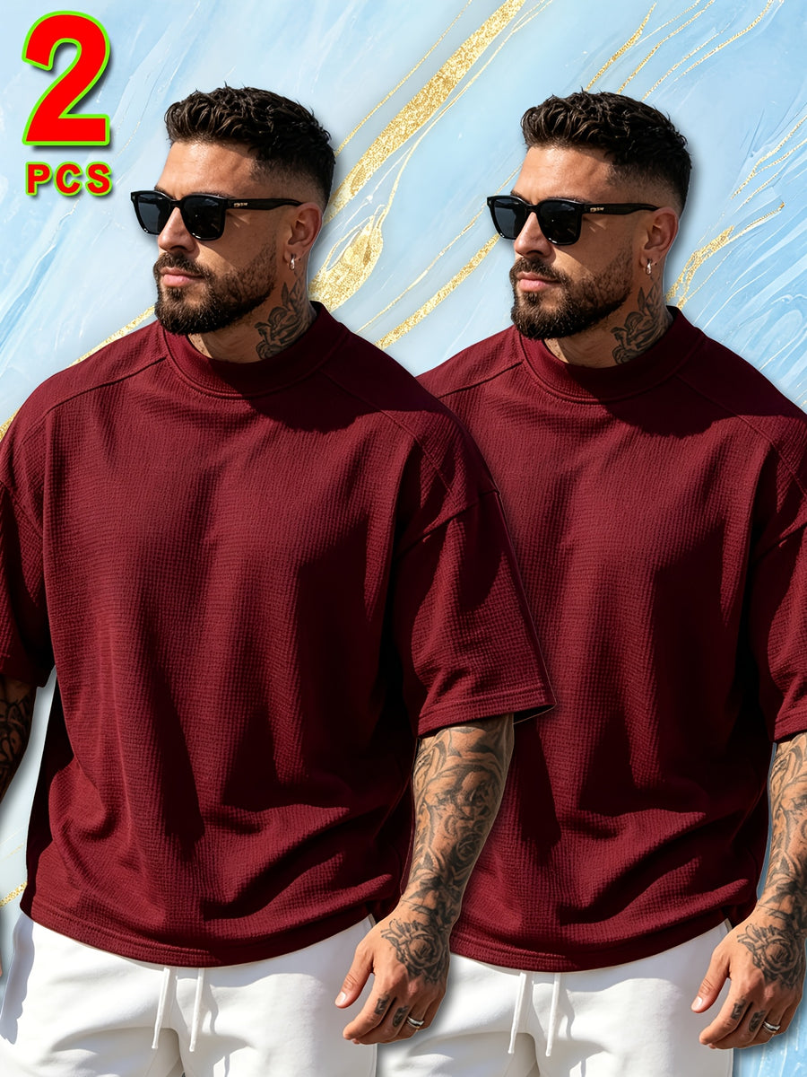 2pcs Set of Fashion Athletic Men'S Short Sleeve Shirts for Spring Summer And Summer, New Outdoor Casual Comfortable Cool Moisture-Wicking Trendy Versatile Easy Texture - Mixed Color 9