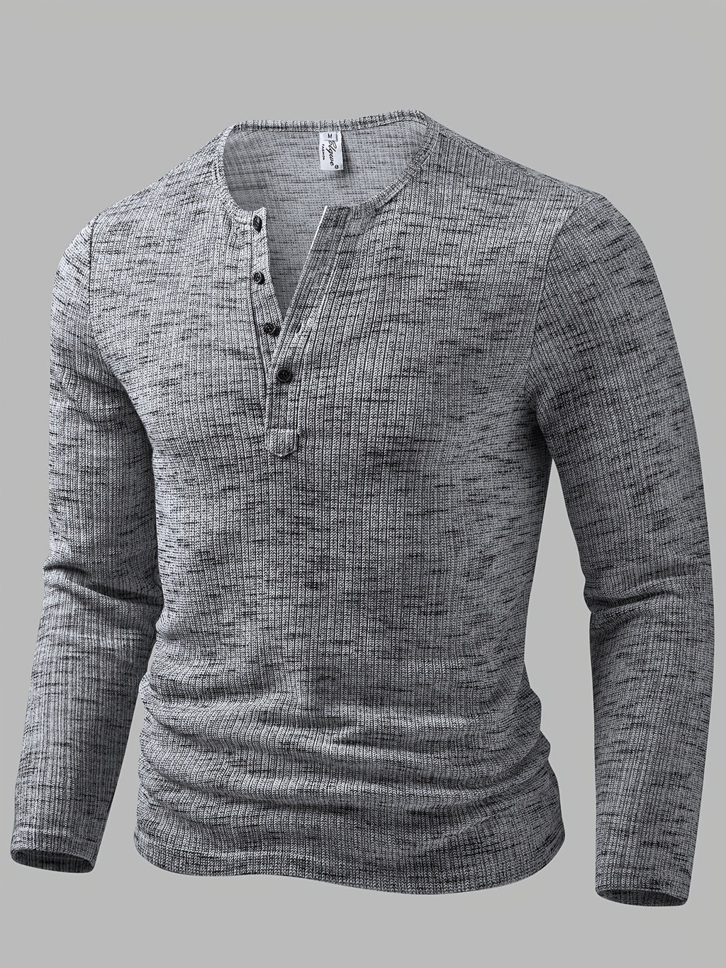 Men's Fashion Top, Autumn/Winter Outdoor Casual Breathable Bamboo Rayon Knot Knit Fabric, Round Neck Single-Breasted Button Long Sleeve Men's Henley Shirt - Silvery Grey