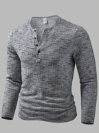 Men's Fashion Top, Autumn/Winter Outdoor Casual Breathable Bamboo Rayon Knot Knit Fabric, Round Neck Single-Breasted Button Long Sleeve Men's Henley Shirt - Silvery Grey