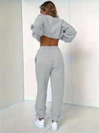 New Women'S Casual Fashion Printed Thickened Sweatshirt Set - Light Grey