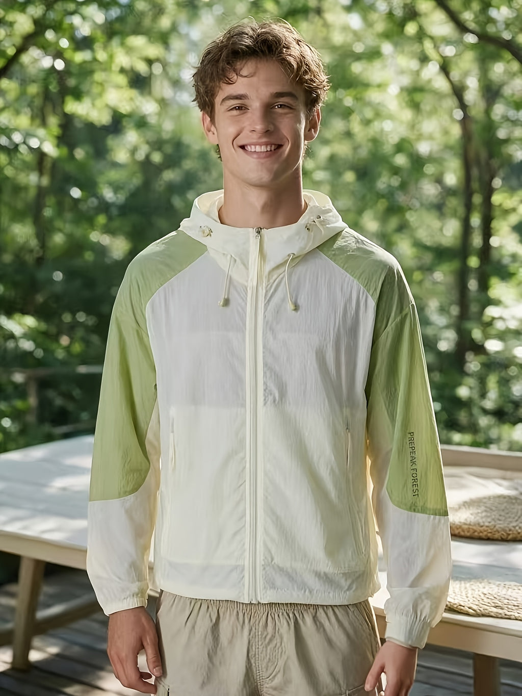 Men'S Hooded Jacket, Summer Lightweight Outdoor Jacket, Breathable Casual Coat, Zippered Pockets, Suitable for Fishing, Running, Hiking And Outdoor Travel, Ideal for Summer Outdoor Activities And Sports - Ivory White
