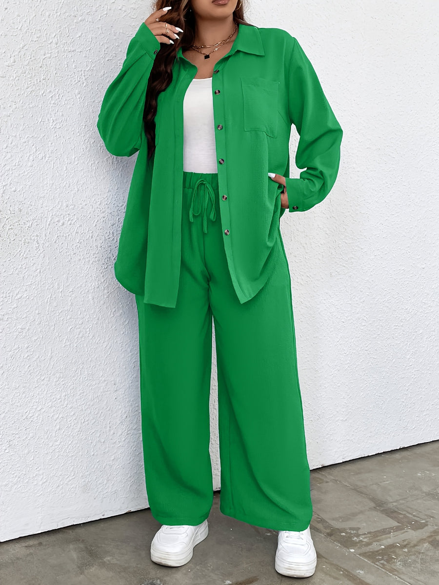 Plus Size - Ladies Fashion Plus Size Two-Piece Set - Emerald Green