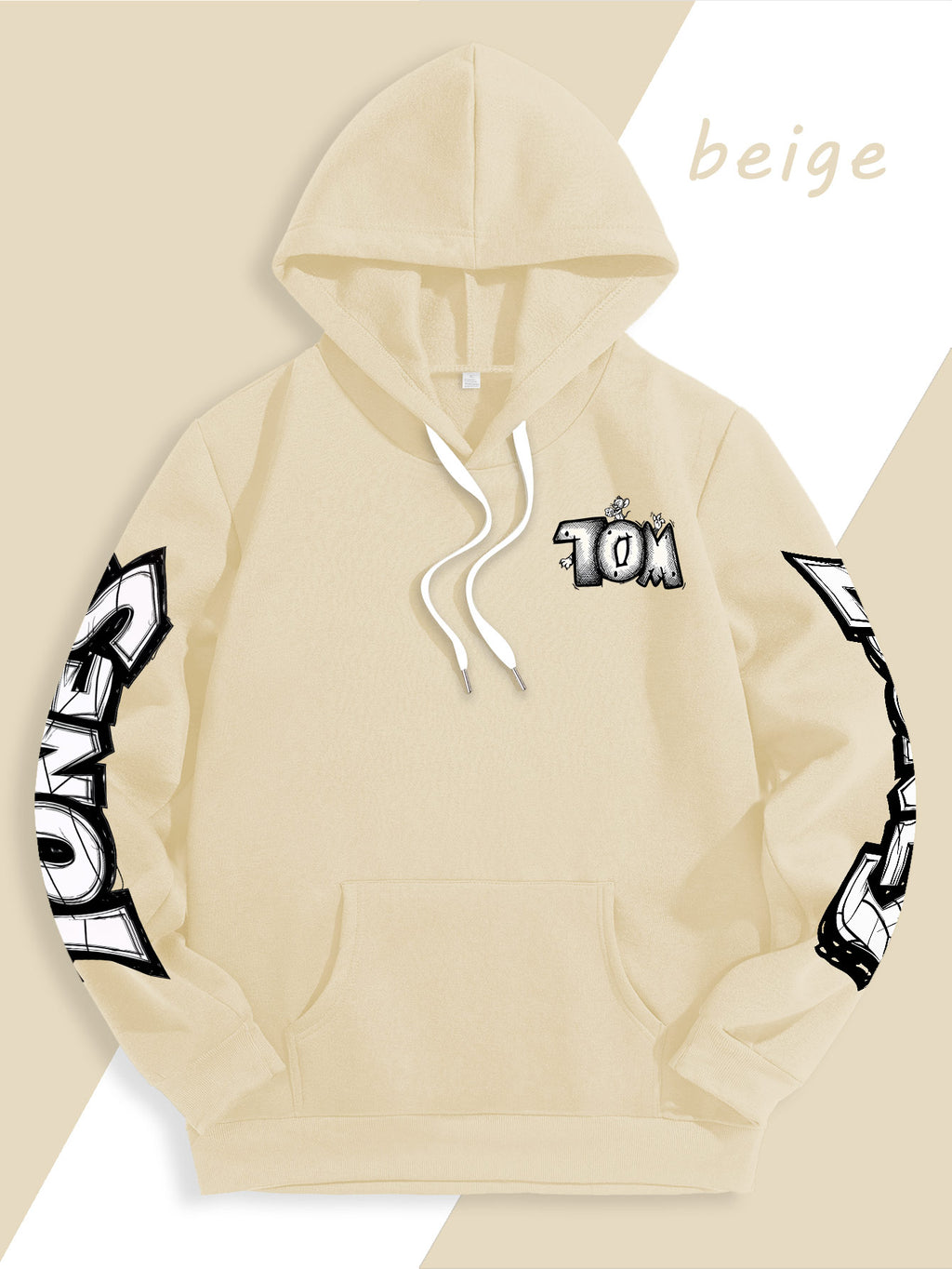 Men's Warner Bros. Vacation Hand-Drawn Sketch Print Hooded Sweatshirt, a Loose and Casual Hoodie Suitable for Animation IP Enthusiasts, Daily Commutes to School, Streetwear, and  Outfits for Couples and Best Friends - Off-white