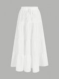 Women'S Casual Holiday Tiered Cake Skirt, Suitable for Summer Wear, White Multi-Layer Long Skirt, Drawstring Skirt - White