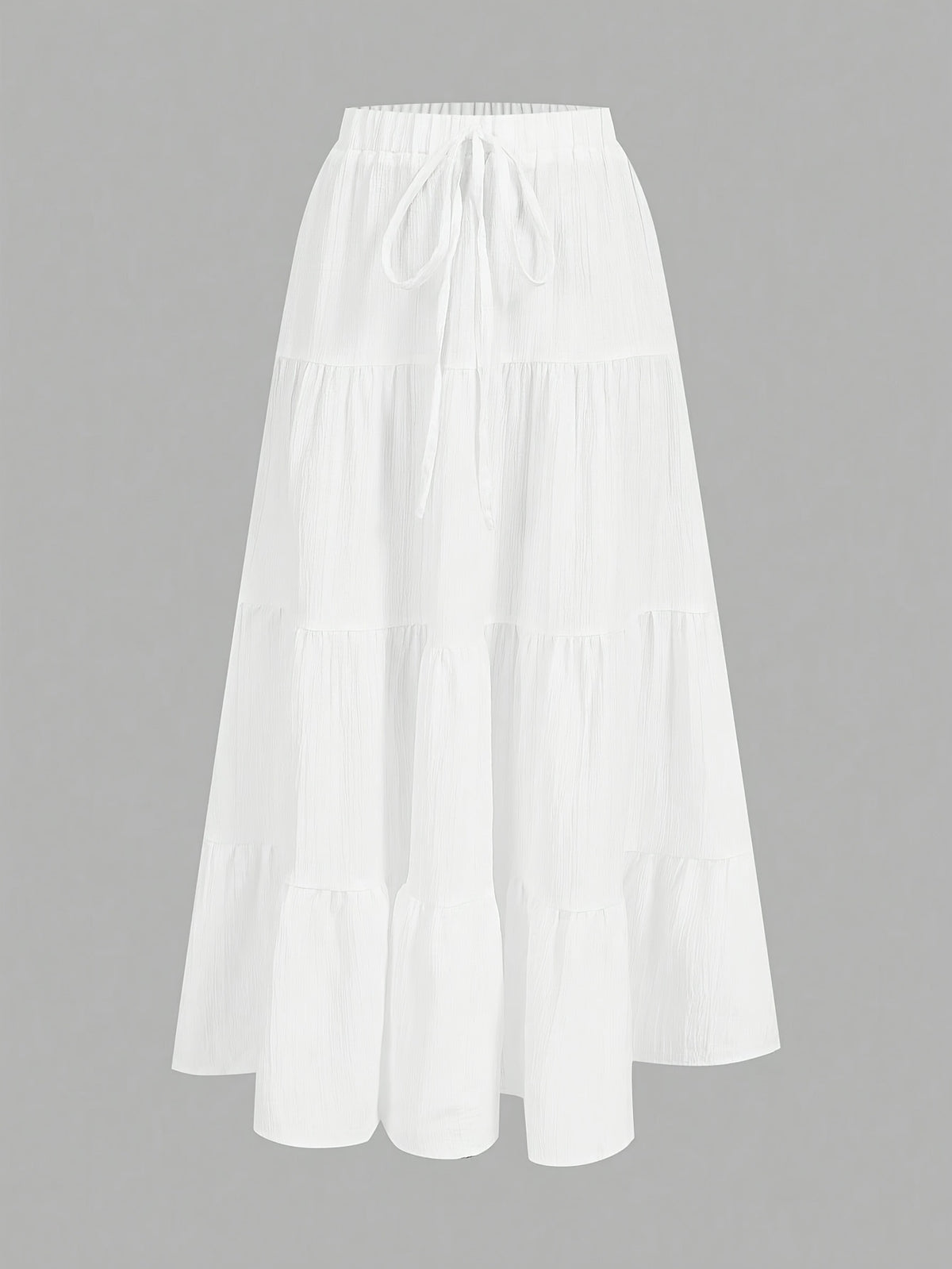 Women'S Casual Holiday Tiered Cake Skirt, Suitable for Summer Wear, White Multi-Layer Long Skirt, Drawstring Skirt - White