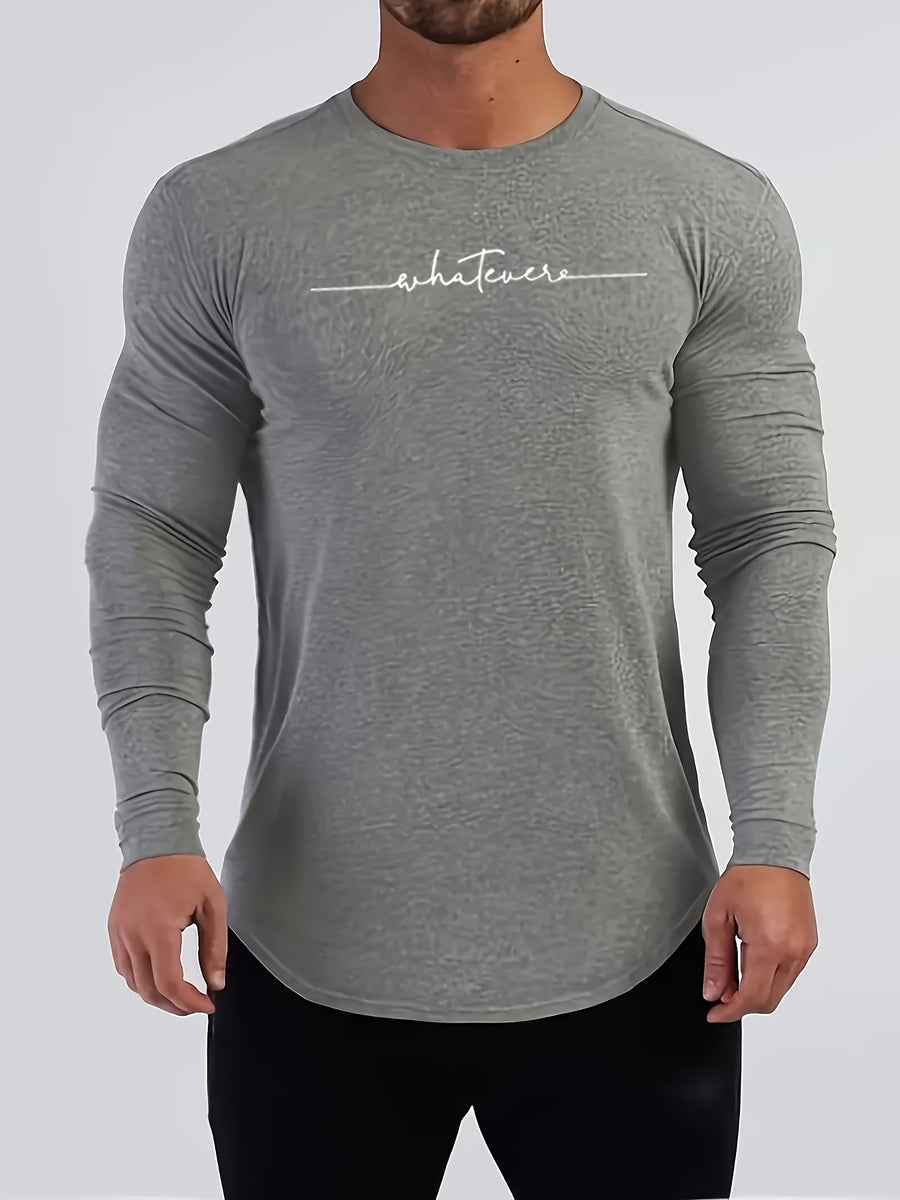 Men's Spring/Autumn Long-Sleeve Shirt T-Shirt - -Compatible Suitable for Casual & -Casual Wear, Round Neck -Fit Shirt, Machine Washable Non- Top for Daily Office, Semi-Formal Outfits (No Belt) - Dark Gray