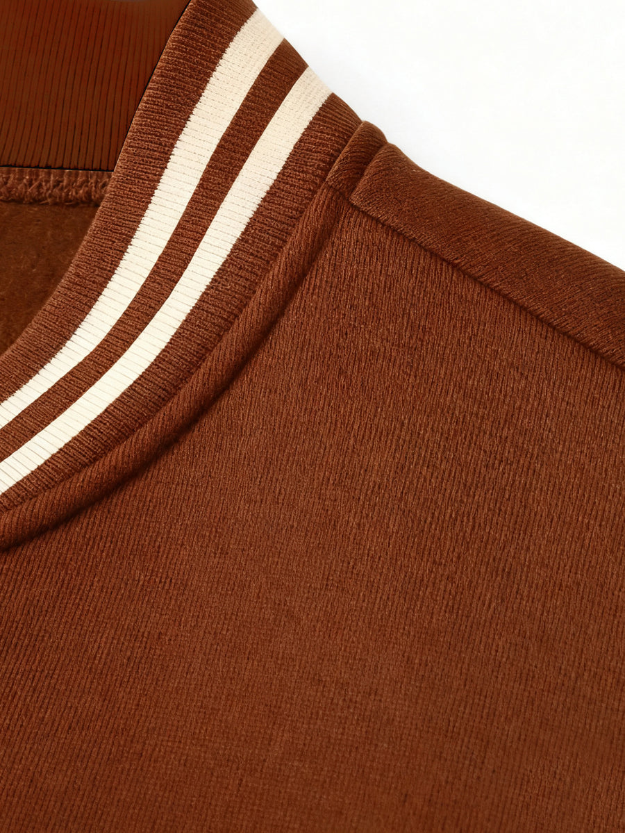 Heavy Fabric American Baseball Jacket, Durable And Non-Deforming, American Retro Street Style 1990 Large A Letter Coat - Coffee Color