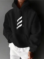 Men's 250g Thickened Trendy Hooded Sweatshirt, Geometric Print Design - Casual Daily Wear, Comfortable and Breathable, Drawstring Hood, Kangaroo Pocket, Geometric Pattern, Regular Fit Casual Top for Spring/Autumn - Black
