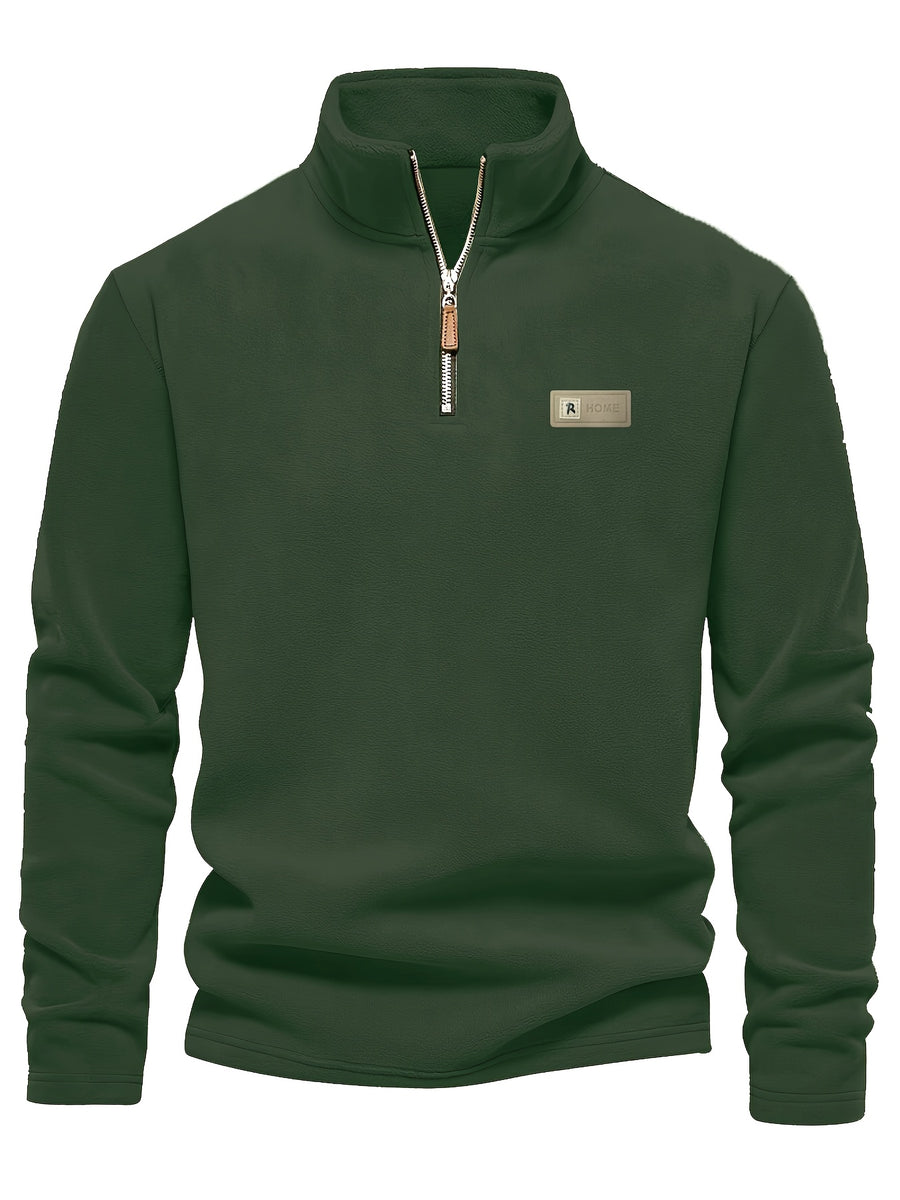 Autumn-Winter Plush Top Half-Zip Sweatshirt Trendy Warm Clothing - Dark Green