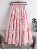 Women'S Elegant Fashion Casual Skirt, A-Line Irregular Checkered Print High-Waist Skirt, Cute And Trendy Versatile Skirt, Comfortable Fabric, Machine Washable, Suitable for Travel, Vacation, And Outings - Pink