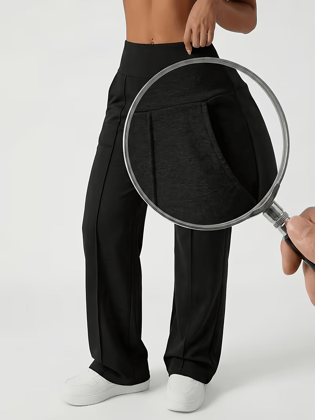 Plus Size, Women's Casual Pants with Pockets, High-waisted Stretch Pants. Suitable for All Seasons, These Women's Long Pants Are Perfect for Both Home and Outdoor Wear - Black
