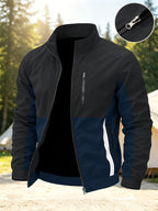 Men's New Trendy Versatile Outdoor Sports Mountain Climbing Comfortable Casual Fashionable Loose High Street Long Sleeve Color Block College Jacket - Black & Blue