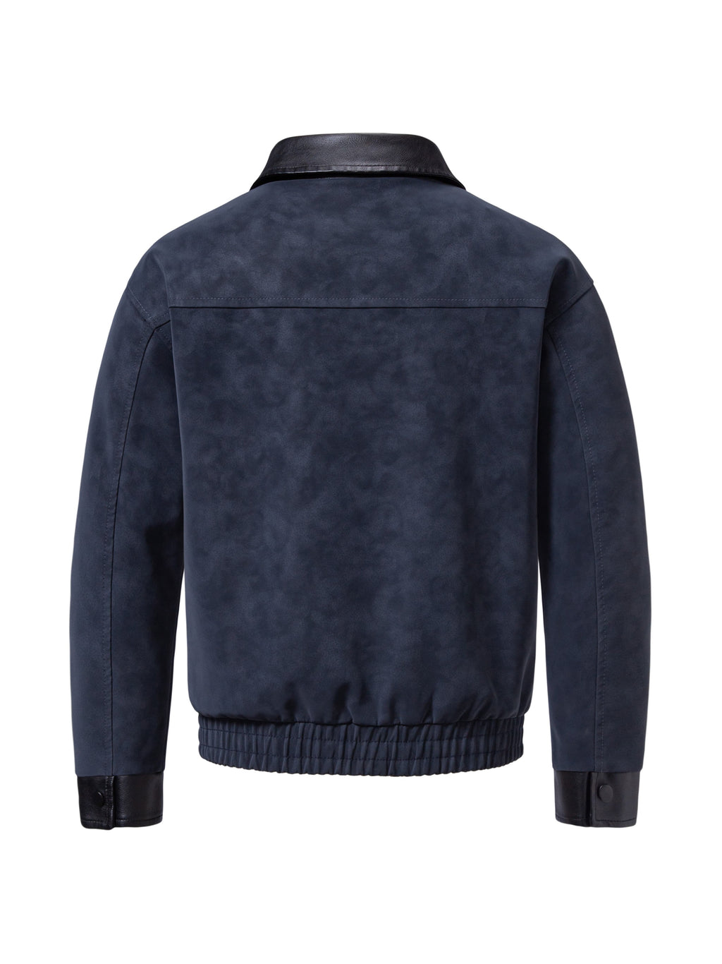 Men's Vintage Patchwork Outerwear, Notched Lapel Suedette-Look Zipper Baseball Jacket with Suedette Contrast Trim on Collar, Pockets, and Cuffs, Autumn/Winter Daily Warm Short Coat - Blue