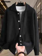 CRRTMARO Men's Warm Collar Sweater - Solid Color Regular Fit Pullover, Casual Long Sleeve Sweater Suitable for Fall Winter Warmth, Versatile for Office & Casual Attire, Hand Washable Top - Black