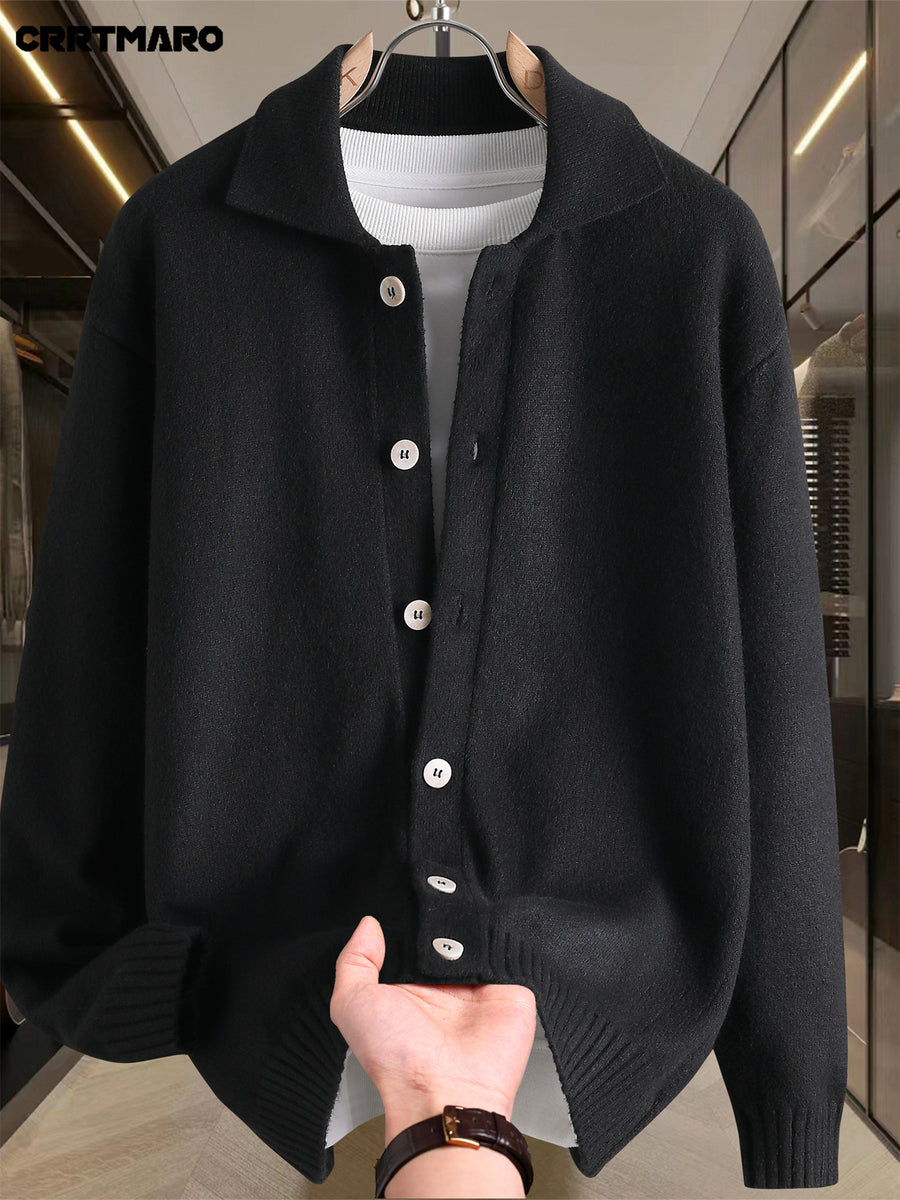 CRRTMARO Men's Warm Collar Sweater - Solid Color Regular Fit Pullover, Casual Long Sleeve Sweater Suitable for Fall Winter Warmth, Versatile for Office & Casual Attire, Hand Washable Top - Black